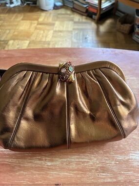Judith Leiber Gold Clutch with Silver Chain copper bag